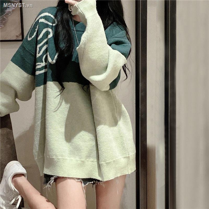 Áo sweater cổ tròn dáng rộng màu sắc retro thu đông phong cách Hàn Quốc cho nữ
