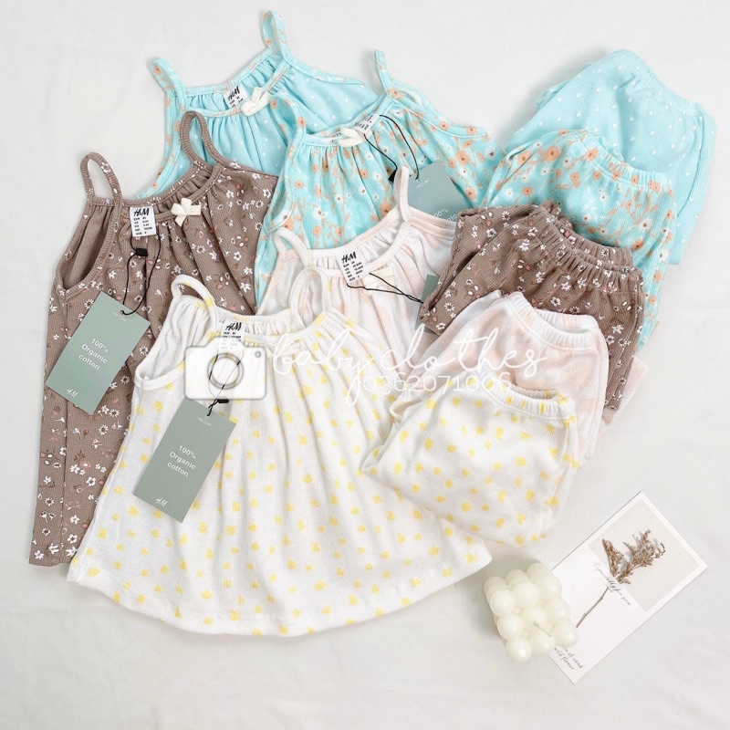 Bộ cotton tăm 2 dây cho bé gái
