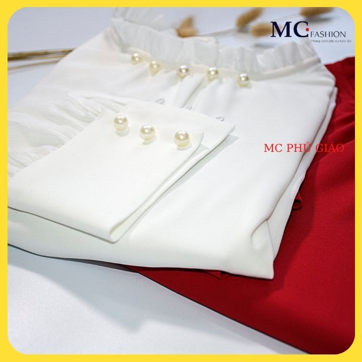 Áo Sơ Mi Công Sở Nữ Đẹp Tay Dài Công Sở Mc Fashion Màu Đỏ Trắng Ghi Nâu Phối Tay Ren Họa Tiết Ngọc Trai TA742