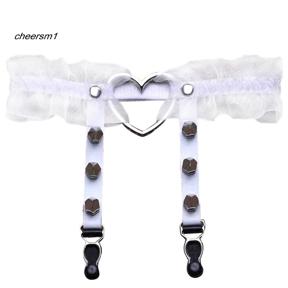 Tấm CHE CHE CHE Cổ Chất Lượng Cao♥1 Đai Nịt Bít Tất Co Dãn Đính Đinh Tán Hình Trái Tim Phong Cách Gothic Punk