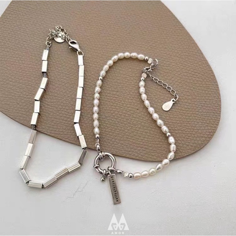 Vòng Tay Hai Mảnh Bằng Thép Không Gỉ Đính Hạt Ngọc Trai Thiết Kế Nhỏ Nhắn Đơn Giản Chất Lượng Cao