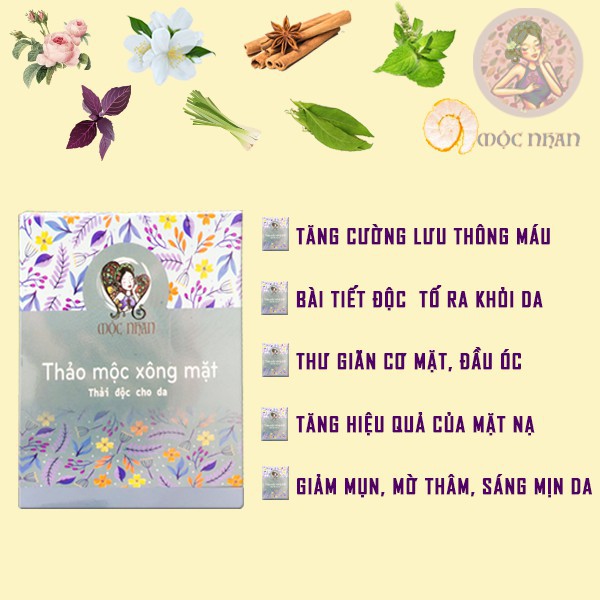 Xông mặt Thảo Mộc - Thải độc cho da - se khít lỗ chân lông MỘC NHAN (hộp 6 gói)