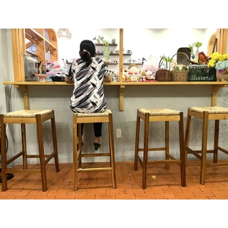 Ghế gỗ lắp ráp quầy bar đan mặt cói