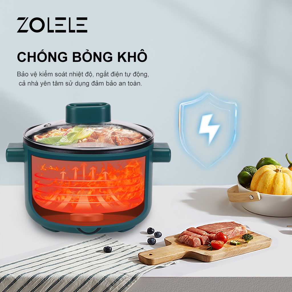 Nồi Nẩu Lẩu Điện đa năng ZOLELE ZC002 3L 600W Chất liệu chảo chống dính Nấu nhanh trong 15 phút