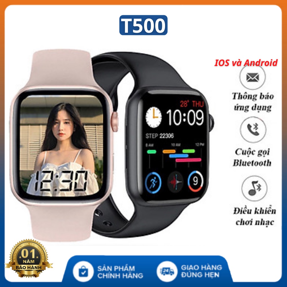 Đồng Hồ Thông Minh T500 - Thay Hình Nền, Đo nhịp tim, Smart Watch T500 , nghe gọi , giao diện tổ ong - bảo hành 12T