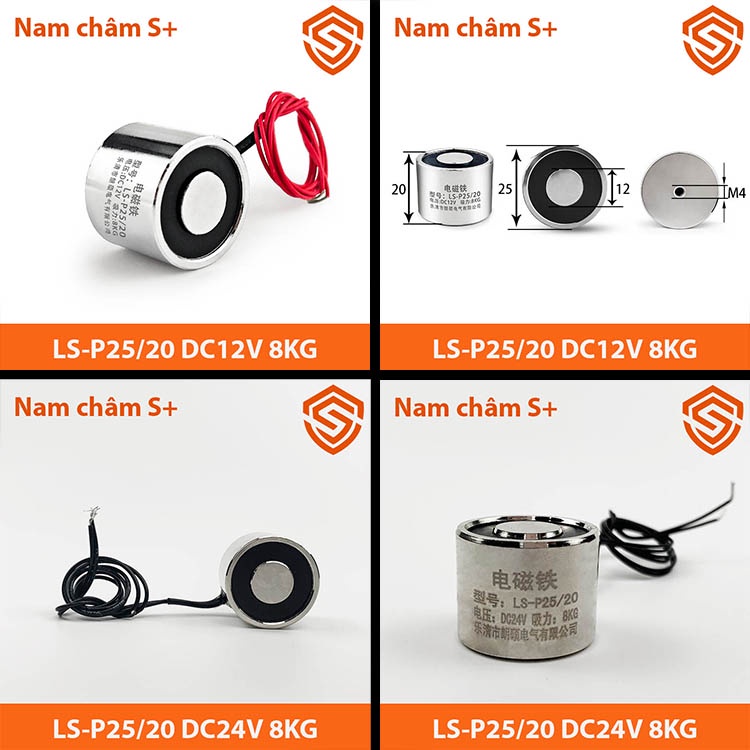 Nam châm điện 12v 24v nhiều kích thước, lực hút khỏe