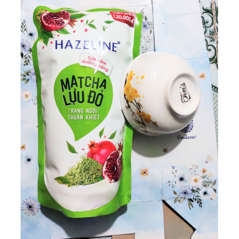 sữa tắm hazeline matcha lựu đỏ túi 1kg tặng chén