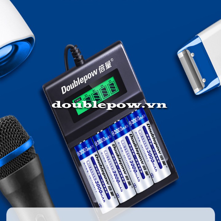 Combo sạc Doublepow DP-UK93B kèm 4 pin tiểu sạc dung lượng cao AA 3000mAh hàng chính hãng