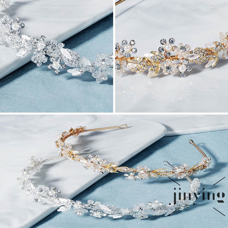 GETNOIVAS Băng đô cài tóc hình chiếc lá đính đá và ngọc trai thanh lịch cho cô dâu