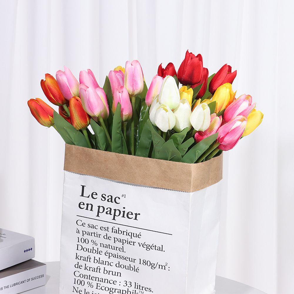 Bó Hoa Tulip Nhân Tạo Xinh Xắn Dùng Trong Chụp Ảnh|Lá Touh Thật Trang Trí Nhà Cửa