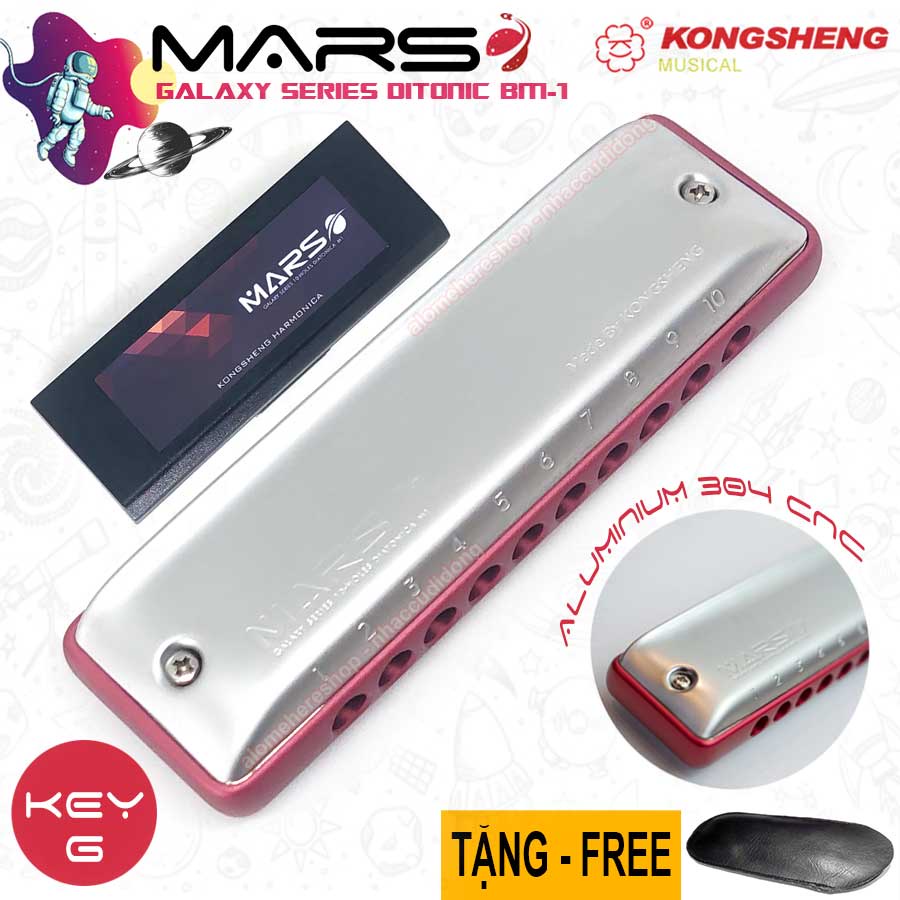 Kèn Harmonica Diatonic 10 Lỗ Cao Cấp KongSheng Mars MB-1 Đỏ Lỗ Thổi Tròn Comb CNC Key G Có Clip Thực Tế