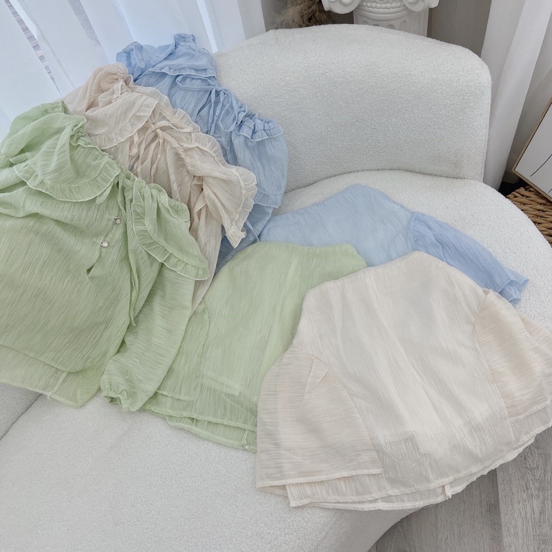 SET ÁO VOAN RỚT VAI TAY BO + CHÂN VÁY 3 MÀU