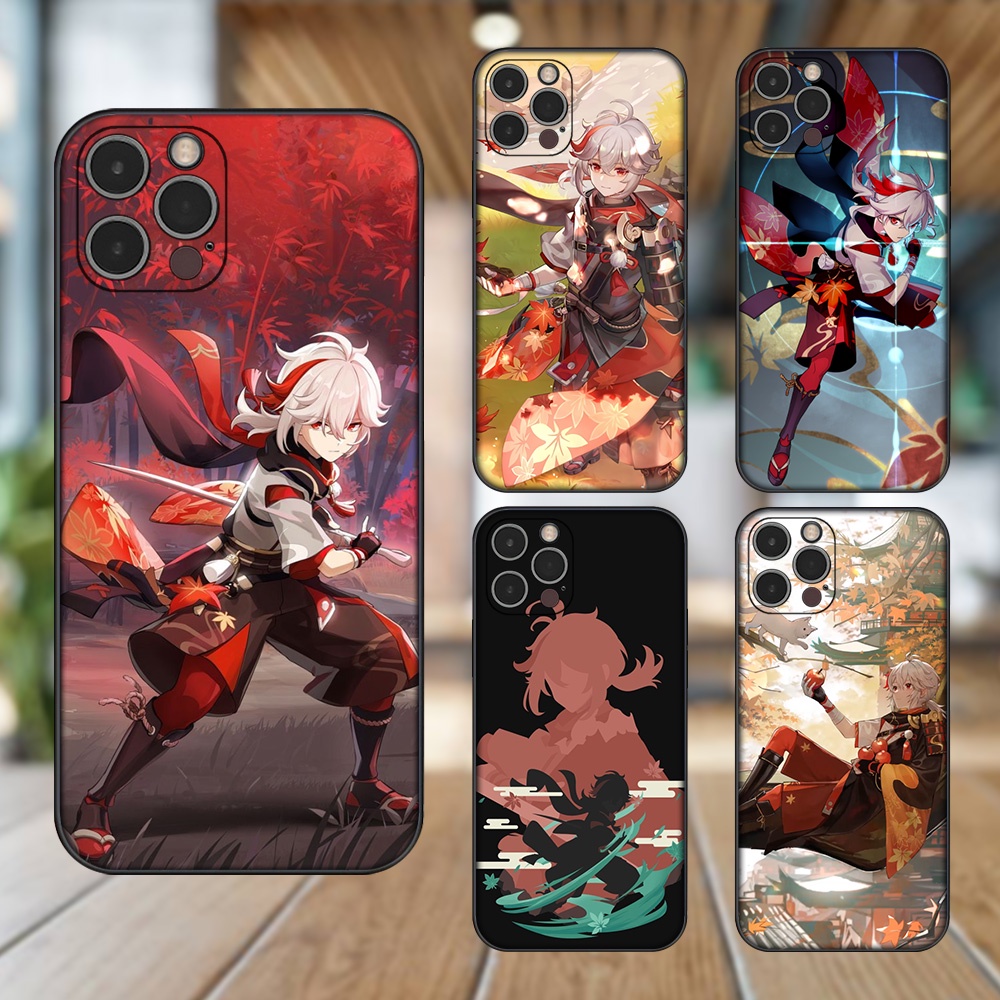 Ốp lưng iPhone 12 Pro dẻo đen cạnh vuông in hình Kazuha Genshin Impact
