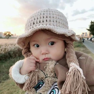 Nón len bính tóc giả cho bé từ 1 đến 3 tuổi