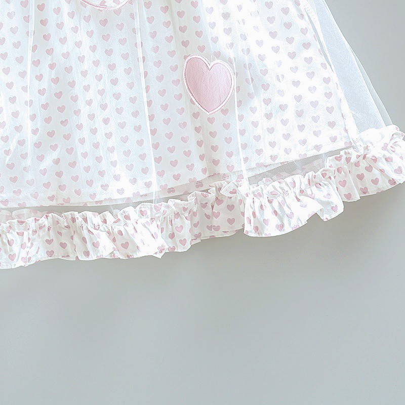 Đầm sát nách in họa tiết trái tim đáng yêu dành cho bé gái