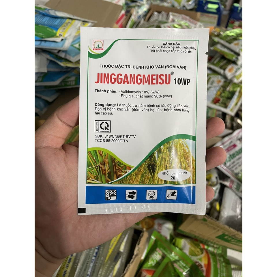 Đặc Trị Nấm Hồng JINGGANGMEISU 10WP NICOTEX – 20gr - Đặc Trị Bệnh Khô Vằn Và Bệnh Nấm Hồng Cho Cây Cao Su - Hoa Mai