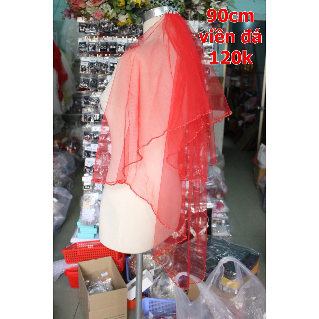 Voan lup cô dâu đỏ viền hạtPKTCDMN