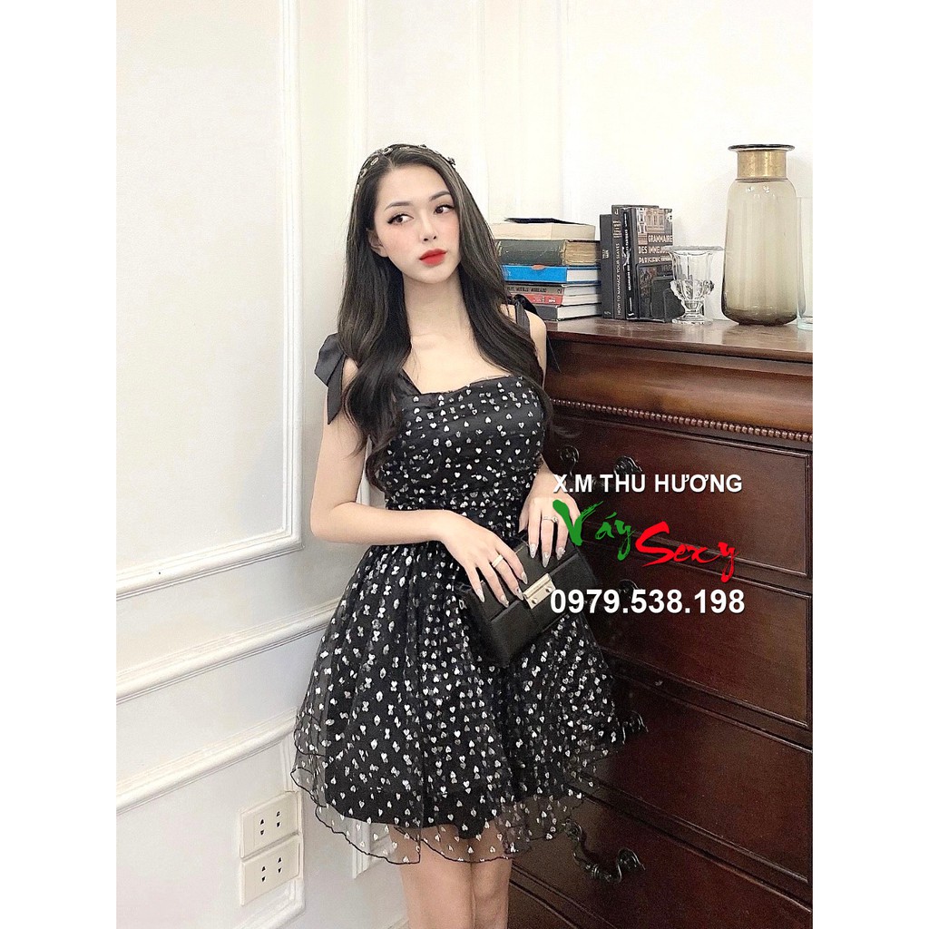 Váy cúp ngực đầm dáng xòe tiểu thư chất lưới vân tim ánh bạc nổi kiểu công chúa bồng bềnh, váy đẹp dự tiệc, đầm xòe đẹp.