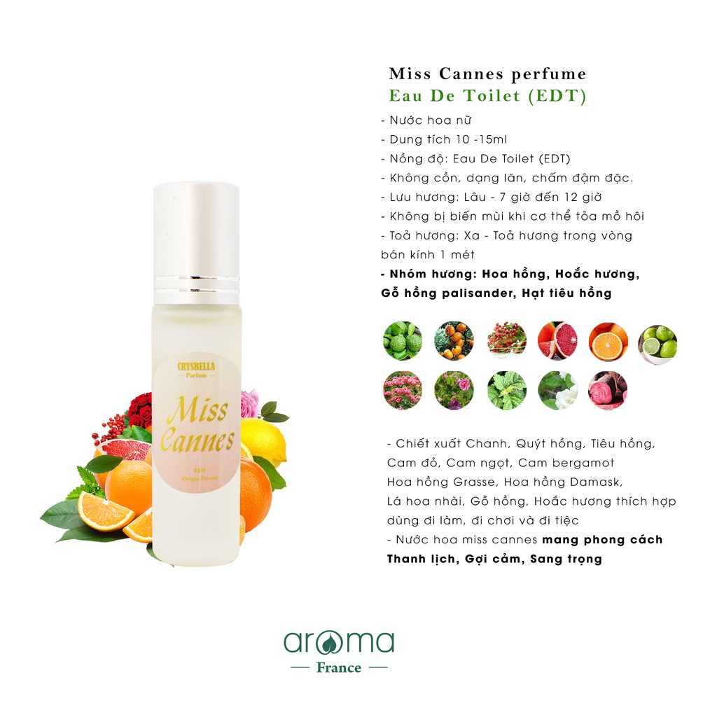 Nước Hoa Thiên Nhiên Không Cồn Aroma - Miss Cannes 10ml