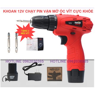 Khoan pin 12v - máy khoan pin dafan 12v siêu khỏe + tặng 02 mui vít