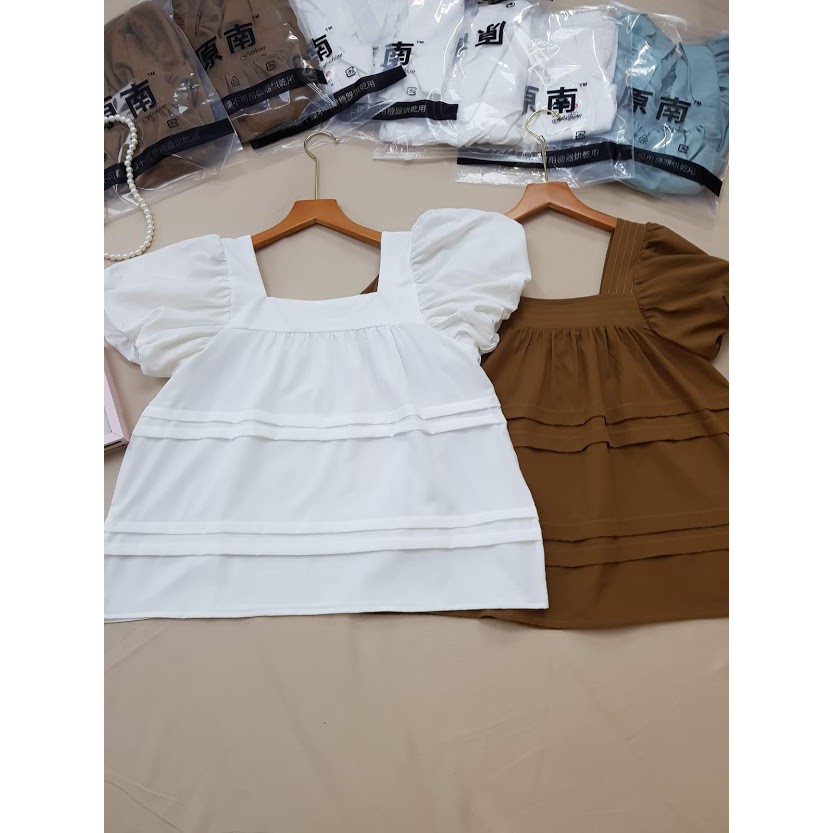 Áo babydoll Nâu cổ vuông tay phồng cực yêu MS AO0101 (5)