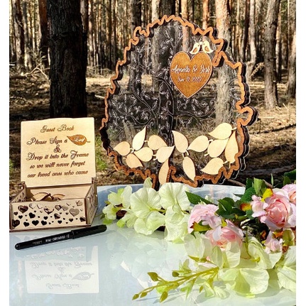 Cây Thả Lá Ký Tên Kèm Đế Gỗ Trang Trí Bàn Gallery  | Thao Wedding Guestbook