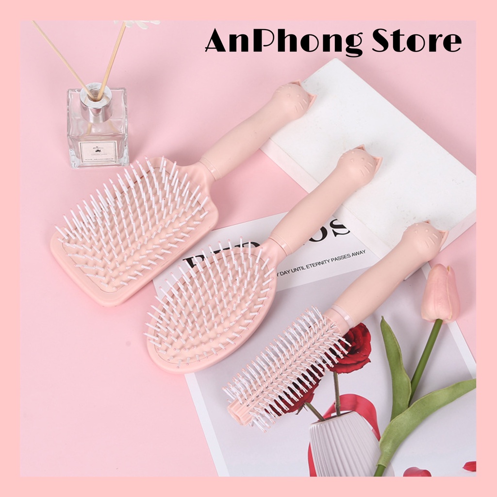 [Mới] Lược Nhựa Gỡ Rối Thoát Khí Massage Da Đầu Màu Hồng Phấn Ngọt Ngào Đuôi Đầu Mèo AnPhong Store.