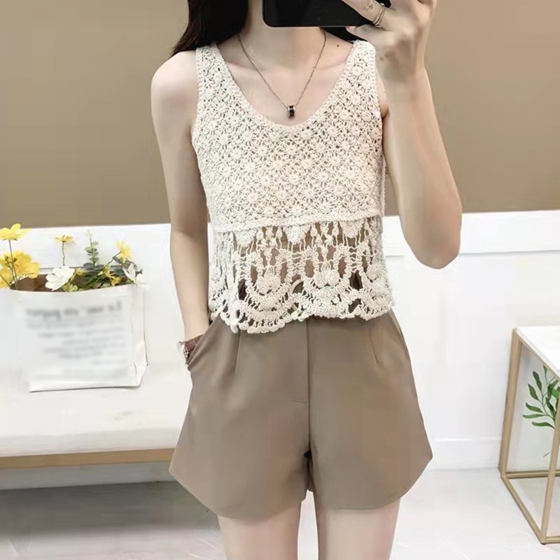 Brroa Áo Sweater Dệt Kim Không Tay Khoét Lỗ Rỗng Màu Trơn Mùa Hè Cho Nữ Wa