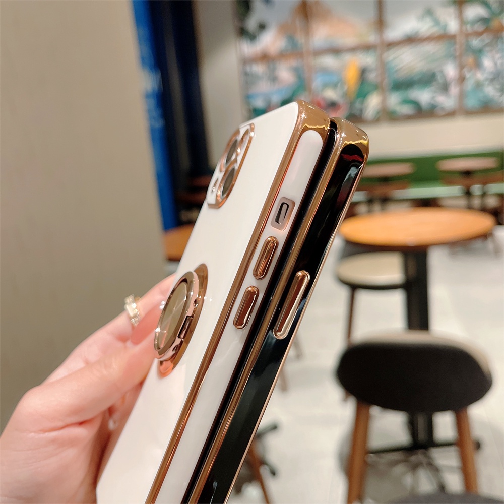 Ốp điện thoại TPU mạ vàng có giá đỡ xoay bằng kim loại thích hợp cho IPHONE 13 12 11 PRO MAX XS MAX XR X 8 7 PLUS