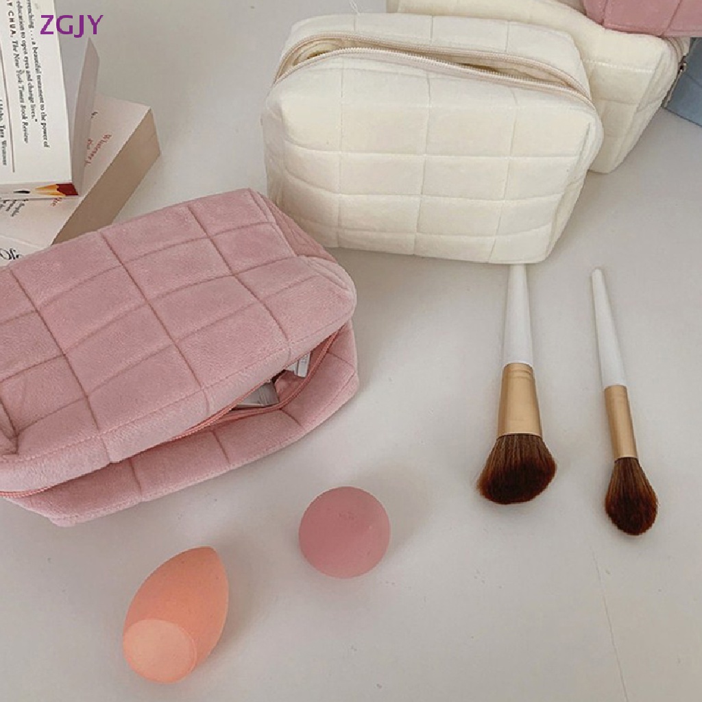 1 Túi Đựng Mỹ Phẩm / Đồ Trang Điểm Cỡ Lớn Màu Trơn Có Khóa Kéo Tiện Dụng Cho Nữ Mới