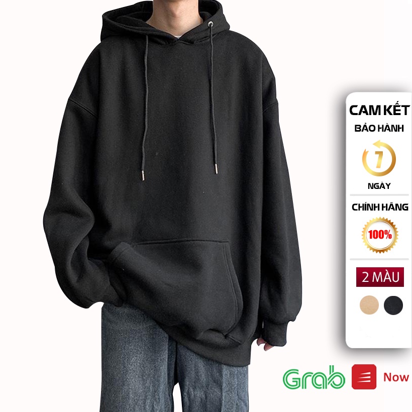 Áo khoac hoodie nỉ bông trơn Bassic form rộng phong cách Hàn Quôc nam nữ mặc cực chất