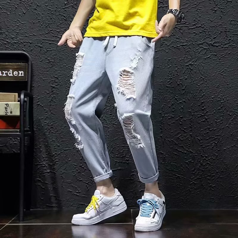 Quần jean lửng 9 tấc KT phối rách thời trang cá tính cho nam
