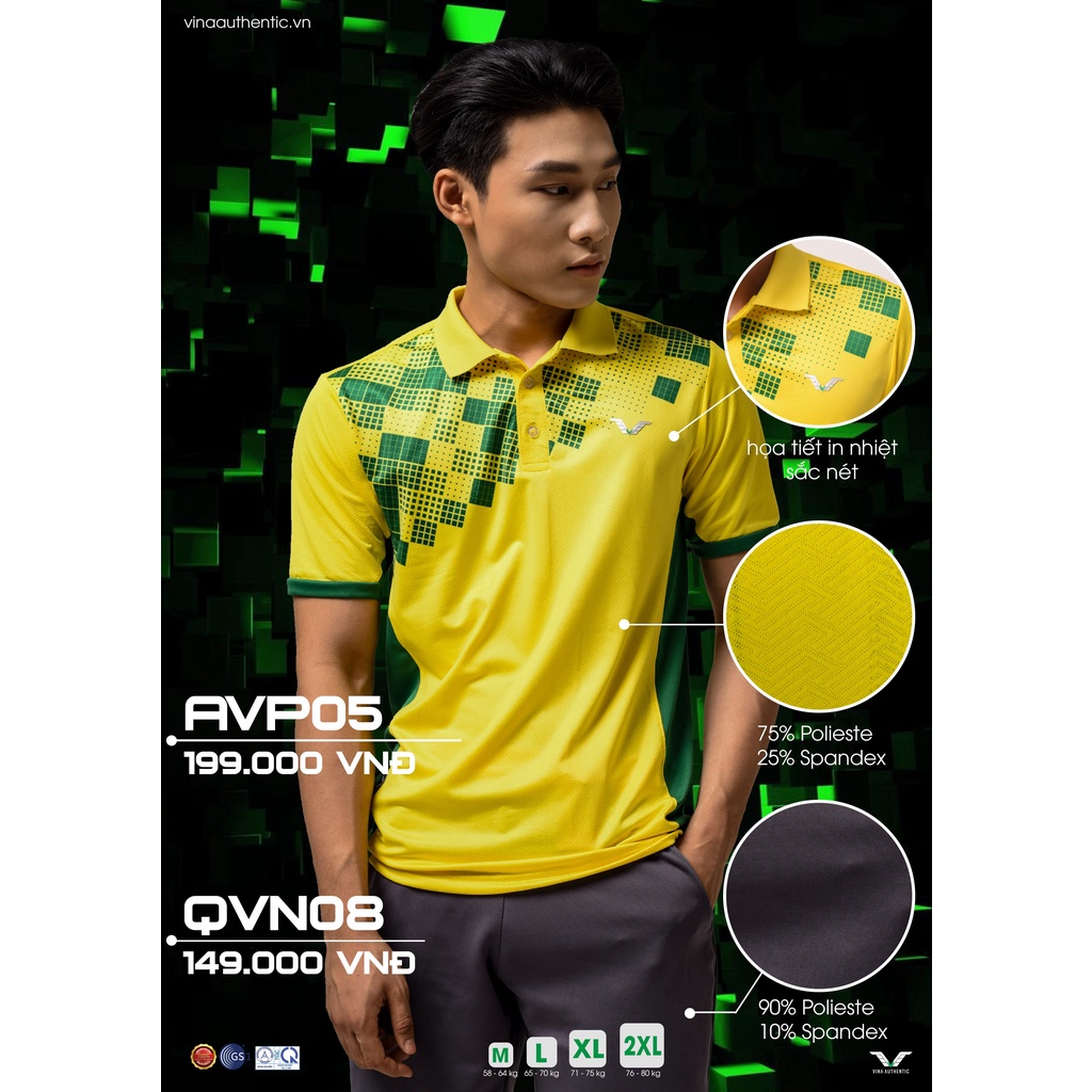 ÁO THUN NAM CỔ BẺ TENNIS CHUẨN FORM, THI ĐẤU CHÍNH HÃNG AVP06