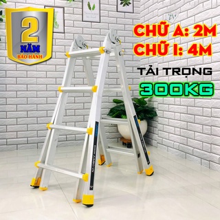 Thang nhôm chữ a, thang nhôm gấp trượt jumbo a404 tải trọng nâng cấp 300kg - chữ a 2m, chữ i 4m