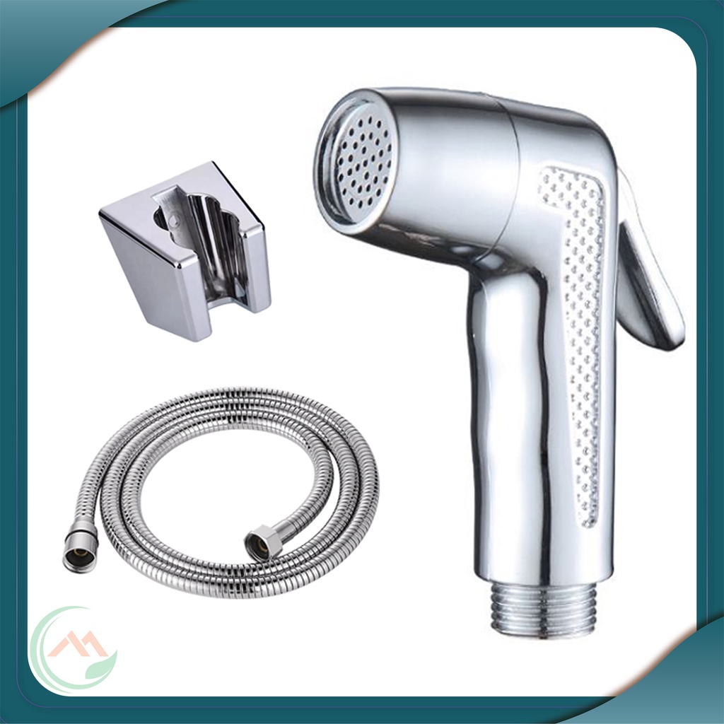 Bộ vòi xịt vệ sinh mẫu Dương chất liệu nhựa ABS mạ Crom sáng bóng, dây inox 120cm chống xoắn, gác cài vuông - QM.PK030B3