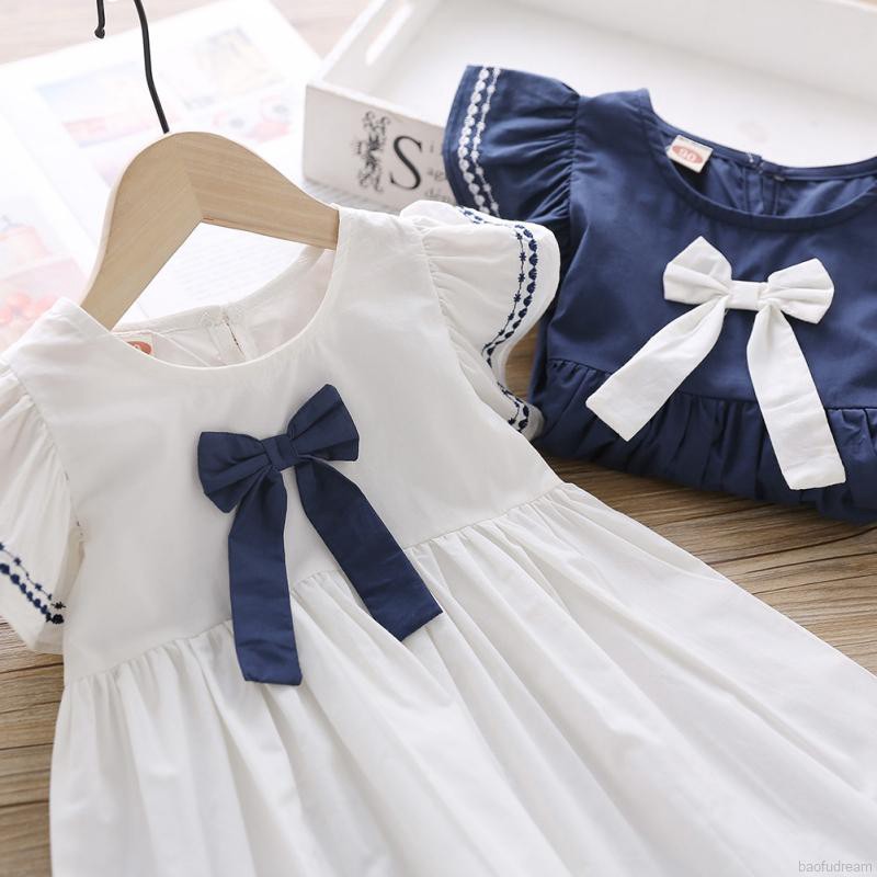 My Baby  Baby Girl Short Sleeve Bow-knot School Style Cute Dress