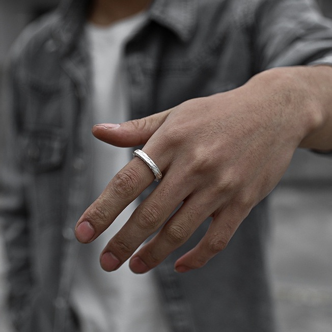 Nhẫn Nam Thiết kế ban đầu Mạ bạc Làm bằng tay Cổ điển Màu bạc Quà tặng Tia chớp Làm như cũ NH-227