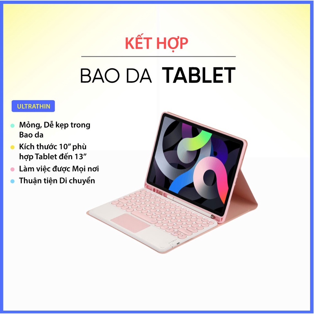 Bàn phím Điện thoại Máy tính bảng TouchPad - SP Mới BH 1năm - Bluetooth. 3 màu Pastel Hồng Xanh Vàng  Dễ thương Xinh xắn