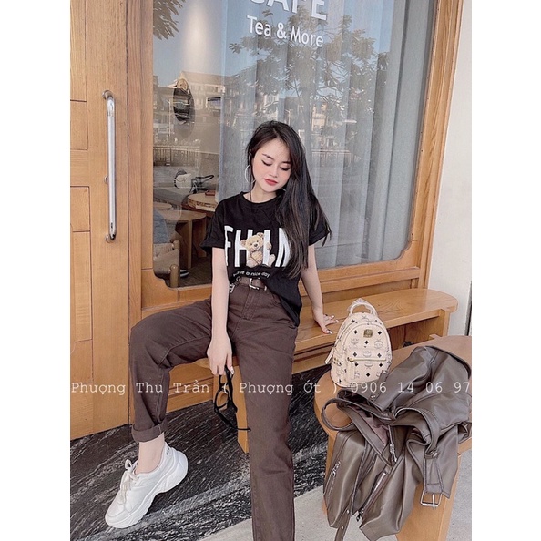 Quần baggy bò nâu tây cạp cao hot hit