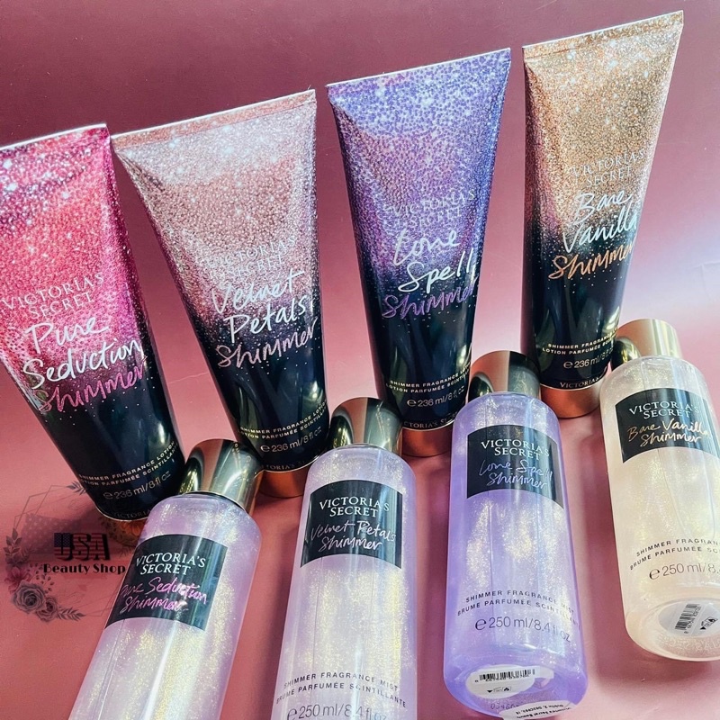 - Xịt thơm và Dưỡng thể Victorias secret loại có ánh nhũ
