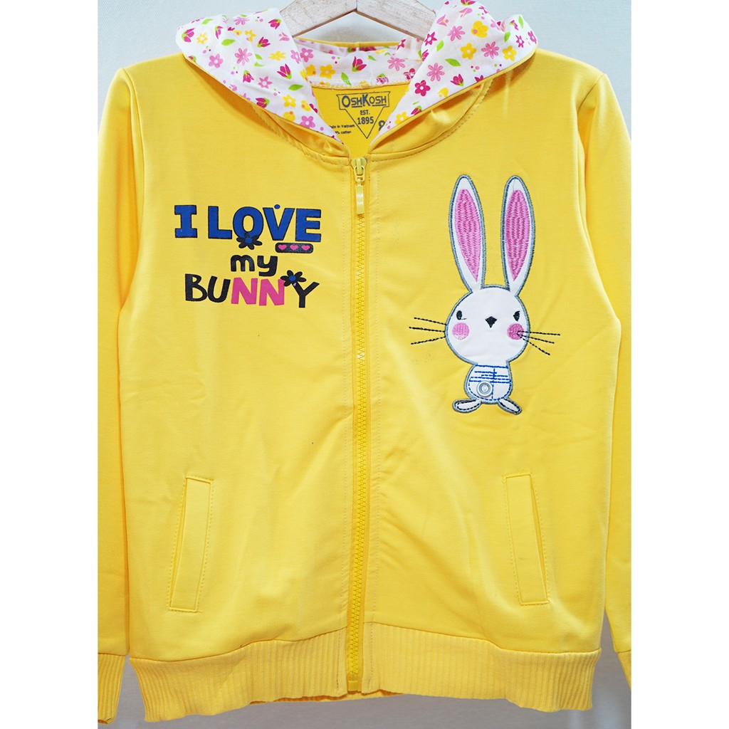 Áo khoác bé gái thêu thỏ I love Bunny