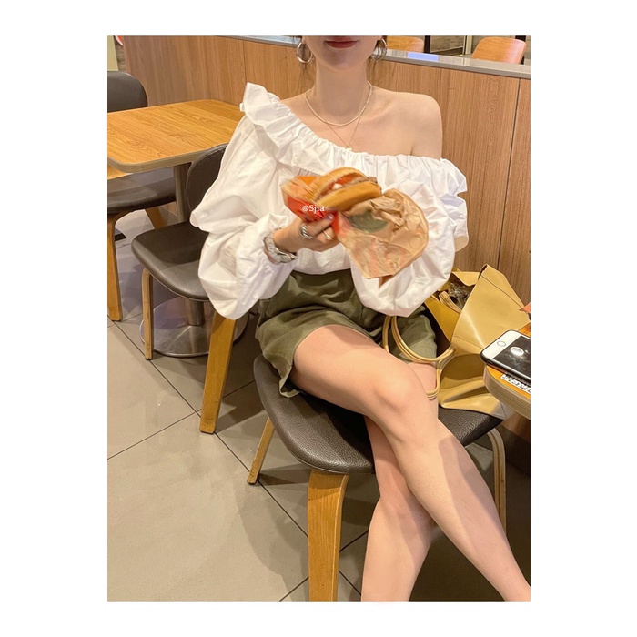 Áo Kiểu Tay Phồng Trễ Vai Phong Cách Pháp Thời Trang Cho Nữ