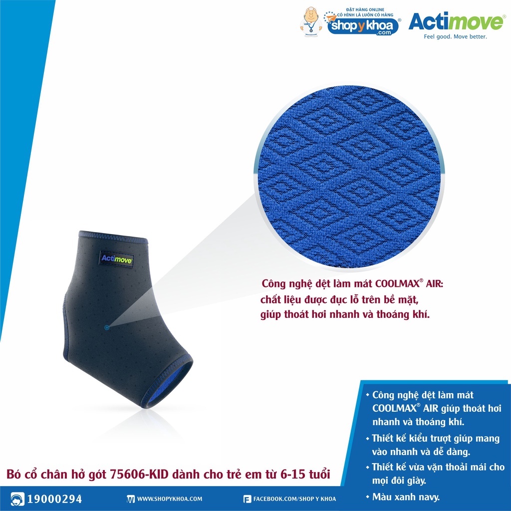 Bó Cổ Chân Hở Gót Trẻ Em 6-15 Tuổi 75606-KID, Đeo Được Trong Giày, Màu Xanh Đen [Actimove] - Nhập Khẩu Châu Âu (1 Cái)