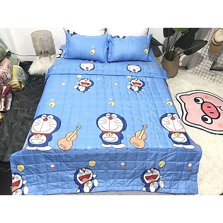 Bộ Chăn Hè Ga Gối 4 Món 1m2,1m4,1m6 Vải Cotton poly được chọn mẫu,doremon đàn