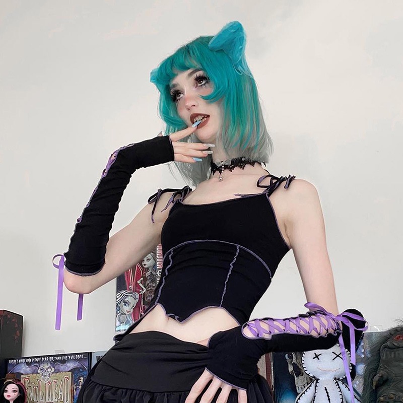 Ins Áo Tank Top Hở Lưng Có Dây Cột Phối Ren Phong Cách Bán Chạy