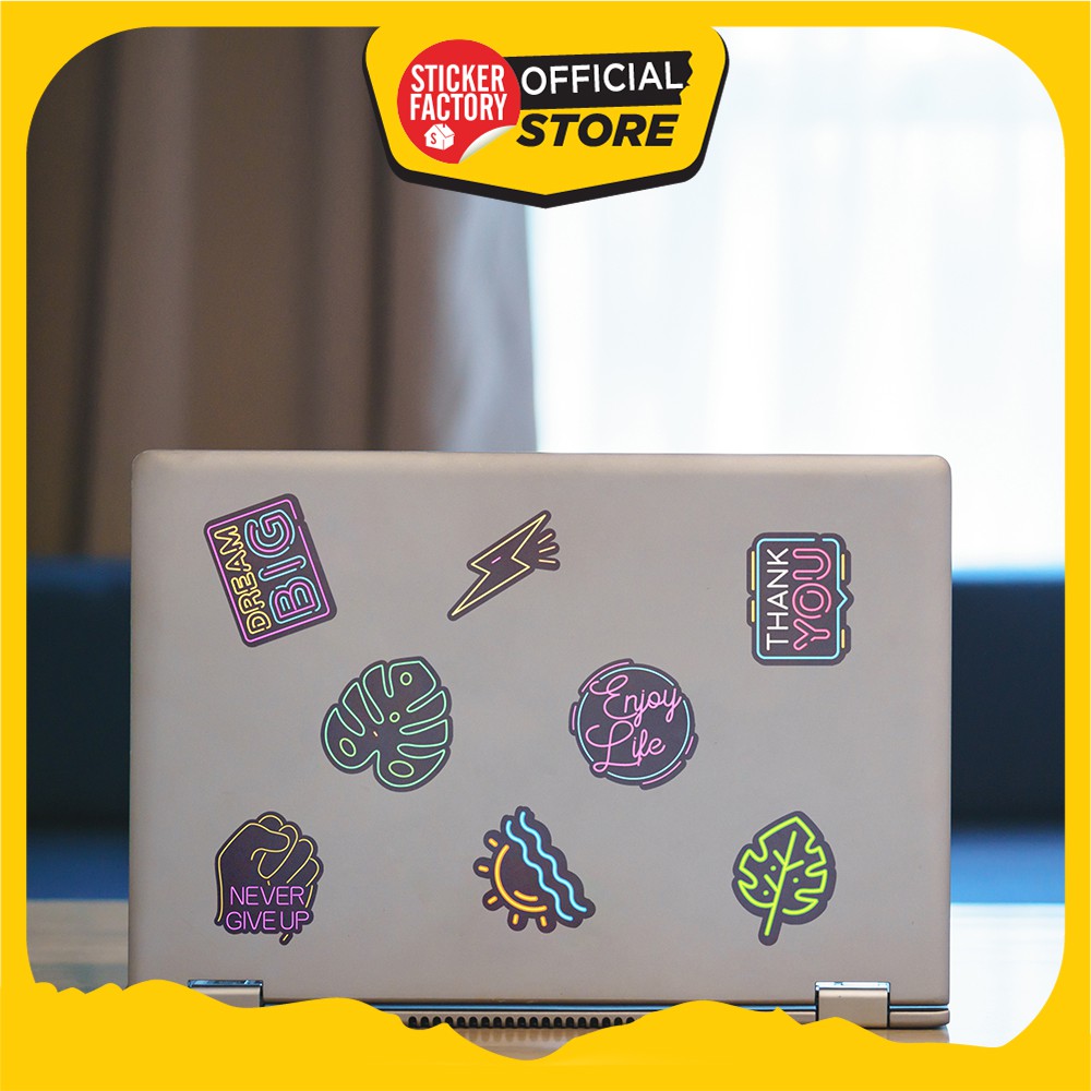 Hộp set 30 sticker decal hình dán nón bảo hiểm , laptop, xe máy, ô tô STICKER FACTORY - Neon