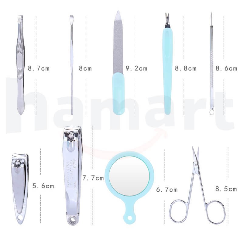 Bộ Dụng Cụ Làm Nail 9 món kiểu hình táo , Bộ Dụng Cụ Bấm Móng Tay 9 Món Kèm Gương Cầm Tay tiện lợi (giao màu ngẫu nhiên)