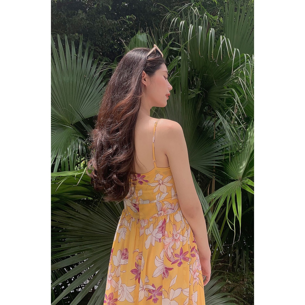 Đầm Maxi LAMER Xòe 2 Dây Nhún Gấu L63M22H042
