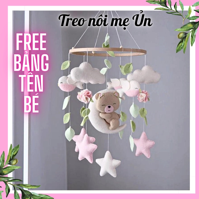 Đồ chơi treo nôi cho bé kích thích thị giác cho bé, tự xoay và phát nhạc mẫu Bé Gấu và Chim