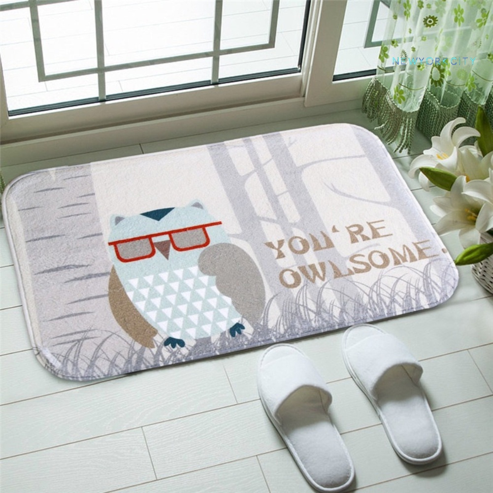 Thảm lót cửa chùi chân Mềm Mại In Họa Tiết Cú Hoạt Hình Dễ Thương